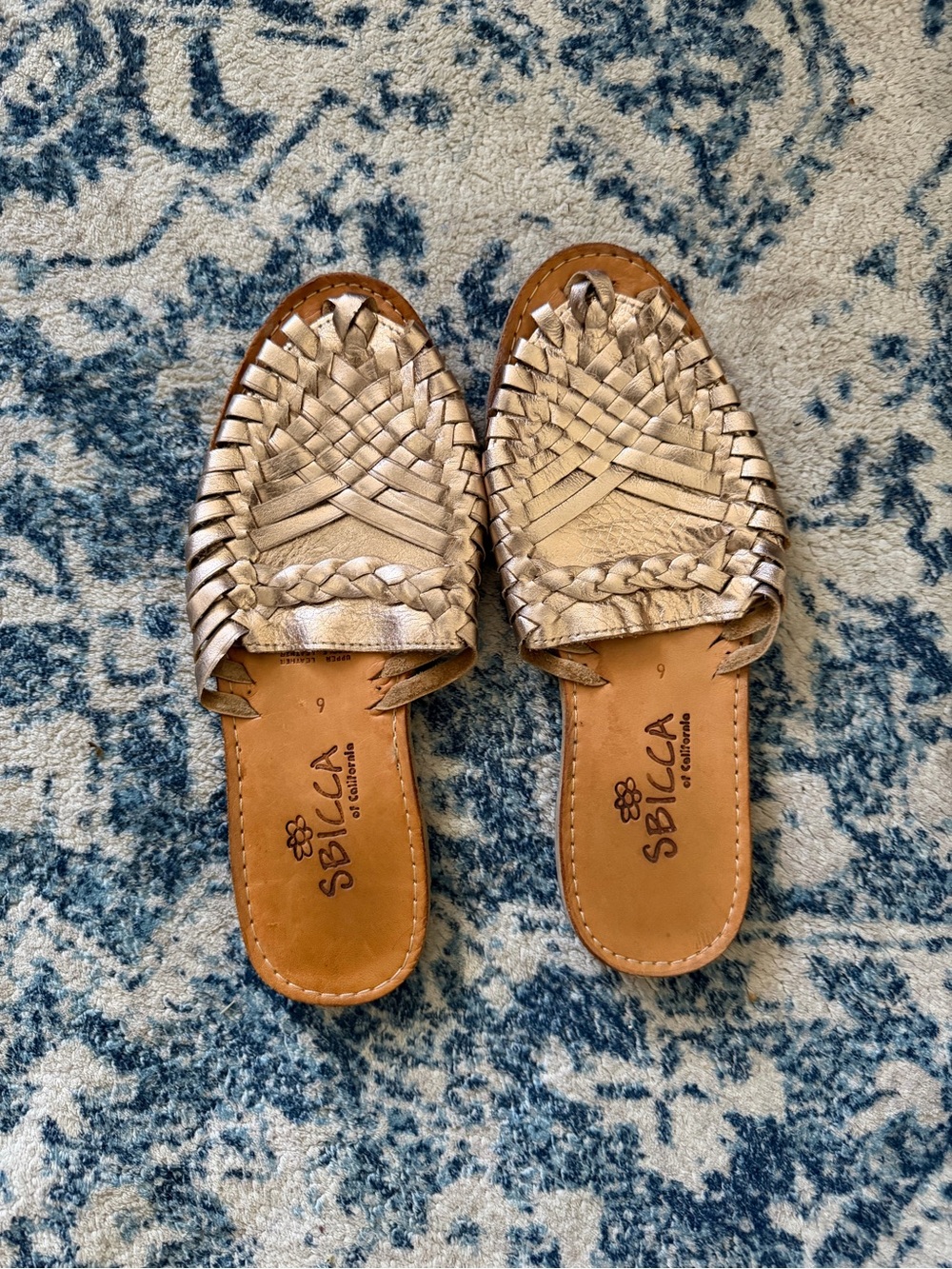 Sbicca Metallic Woven Slide Mules in Champagne Gold